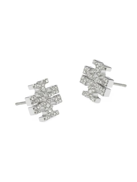 TORY BURCH Women's Goldtone Pavé Logo Stud Earrings - Tory Silver Crystal