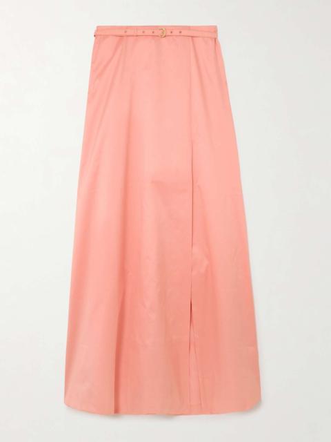 Aje. Etta belted wrap-effect taffeta maxi skirt Coral