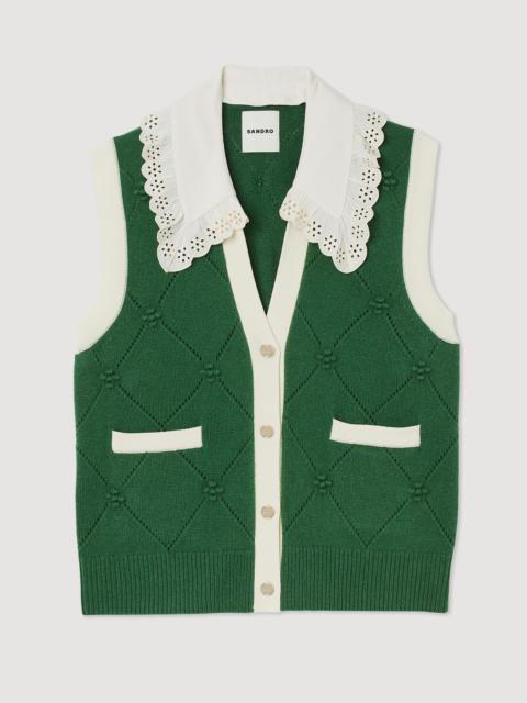 Sandro Sleeveless coatigan with lace neck