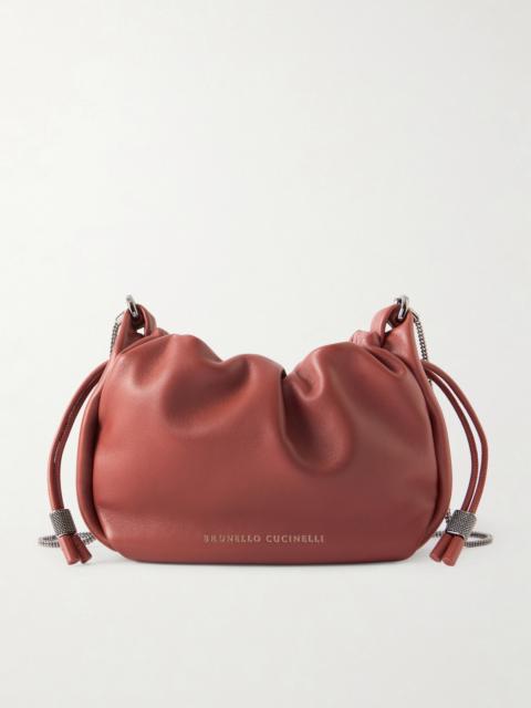 Brunello Cucinelli Mellow Mini Bead-embellished Leather Bucket Bag