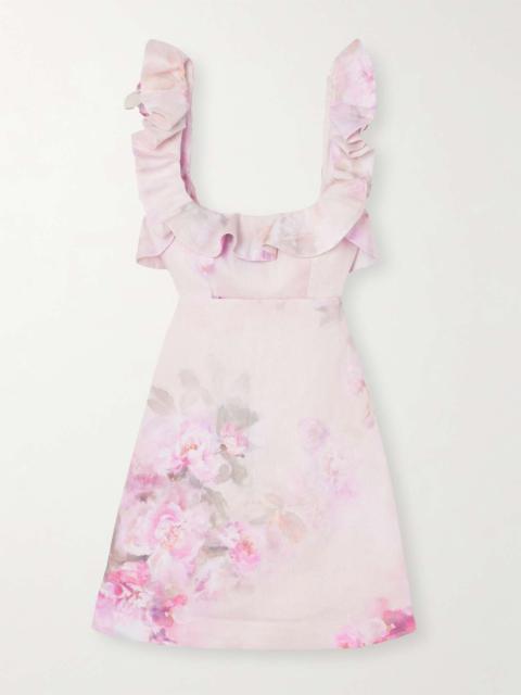 Zimmermann Crush Frill cutout ruffled floral-print linen mini dress Pink