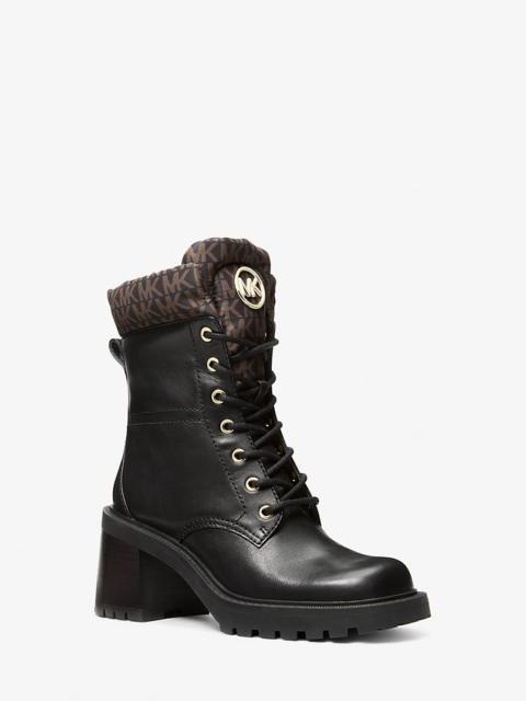 MICHAEL KORS Cade Leather and Signature Logo Combat Boot