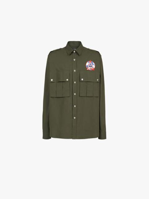 Dark khaki cotton shirt with Balmain badge