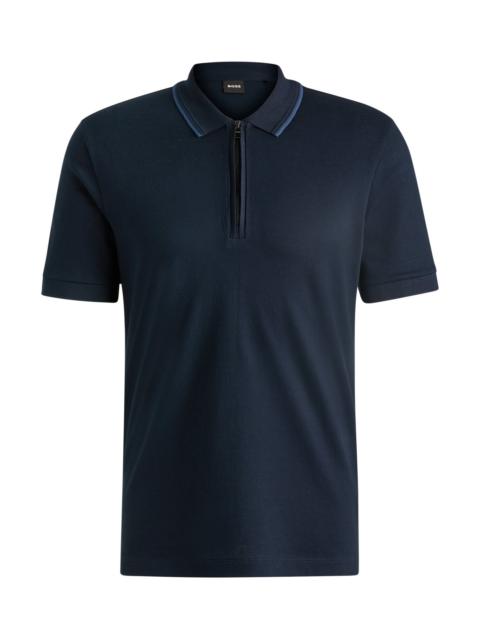 BOSS STRUCTURED-COTTON POLO SHIRT WITH ZIP PLACKET