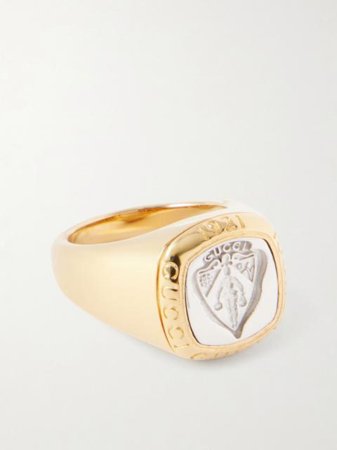 GUCCI Crest Gold- and Silver-Tone Signet Ring Gold