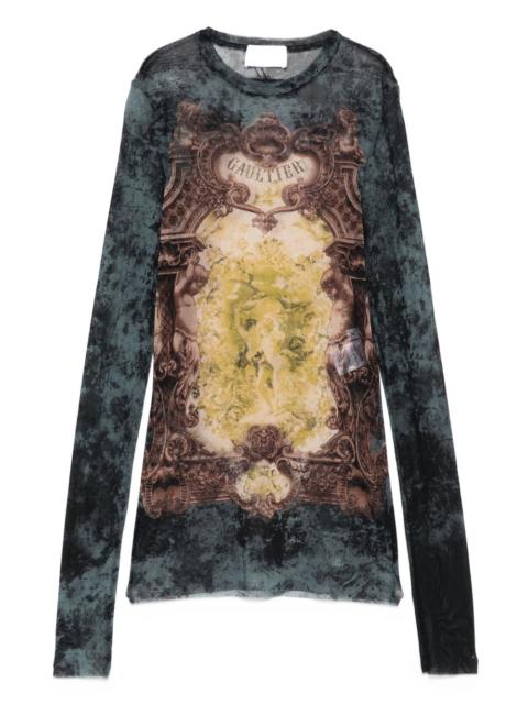 Jean Paul Gaultier baroque-print mesh T-shirt