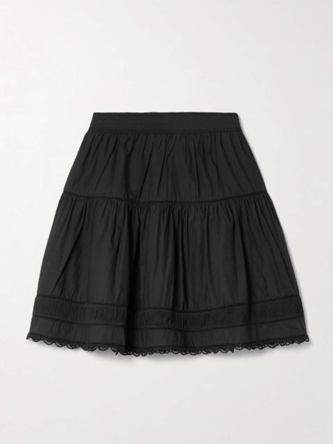 ULLA JOHNSON Ayla crochet-trimmed pleated poplin mini skirt Black