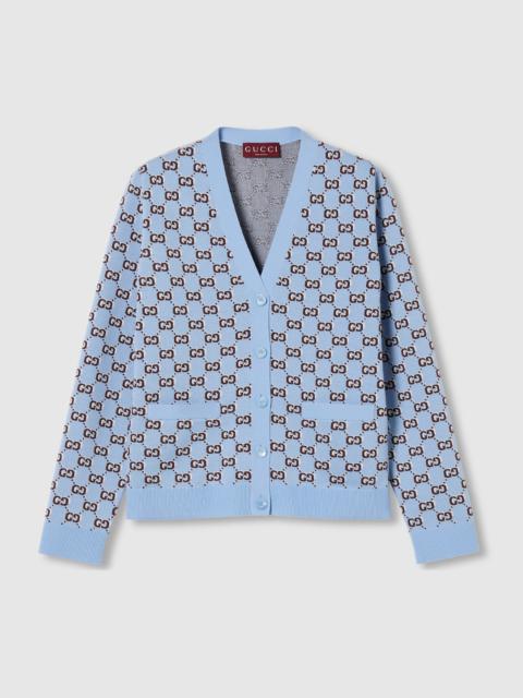 GUCCI Wool jacquard cardigan with GG Shadow