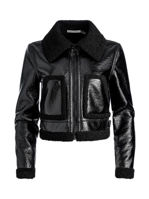 Alice + Olivia ISAIAH VEGAN LEATHER FAUX SHEARLING CROPPED JACKET