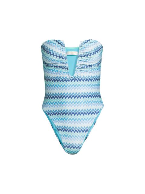 RAMY BROOK Women's Chevron Bianka Lurex One-Piece Swimsuit - Beach Blue Chevron