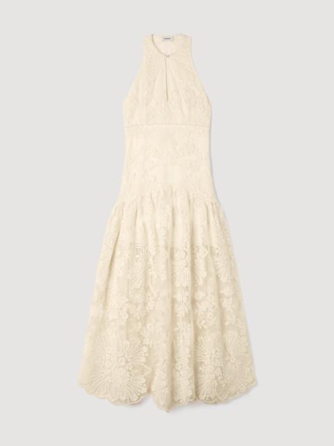 Sandro FLORAL COTTON GUIPURE MAXI DRESS