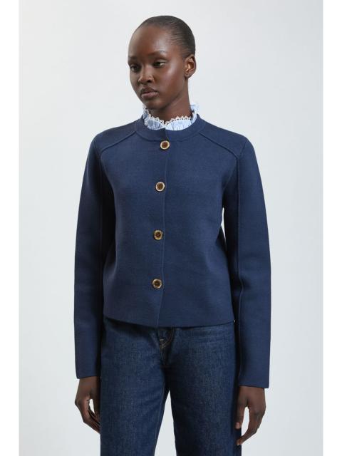 KAREN MILLEN Compact Wool Removeable Stripe Collar Knitted Button Cardigan