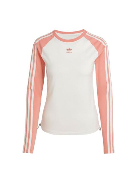 (WMNS) adidas originals Slim Fit Long Sleeve Tee 'White Pink' IY0781