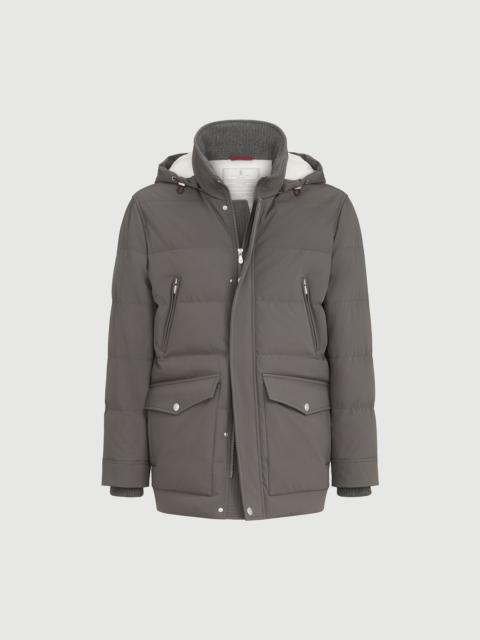 Brunello Cucinelli Stretch bonded nylon down parka with detachable hood