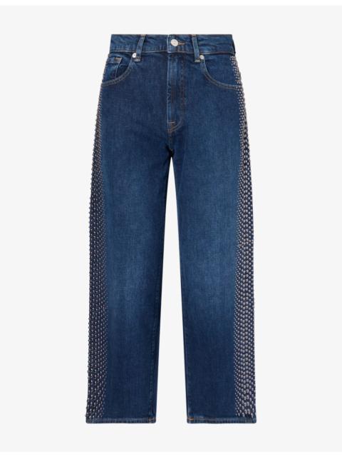 7 For All Mankind Stovepipe Studded Straight-Leg Stretch-Denim Ankle Jeans