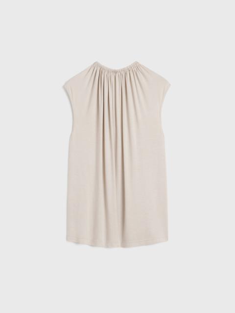 Gathered-neck jersey top pebble