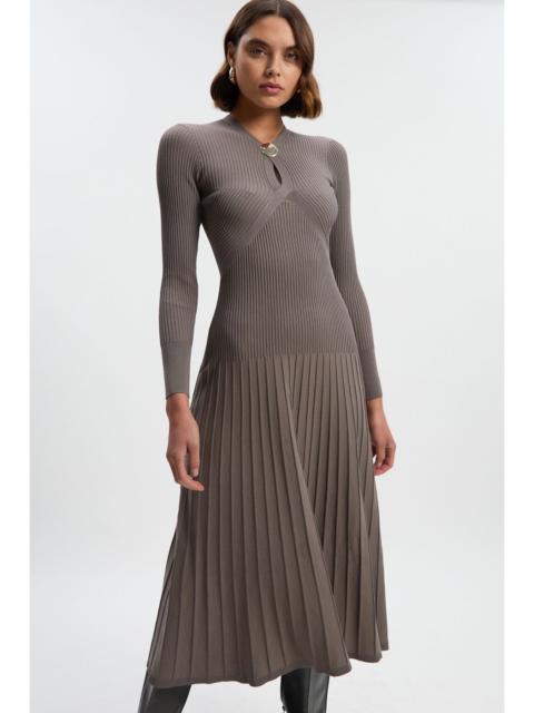 KAREN MILLEN Rib Knit Trim Detail Full Skirt Midi Dress
