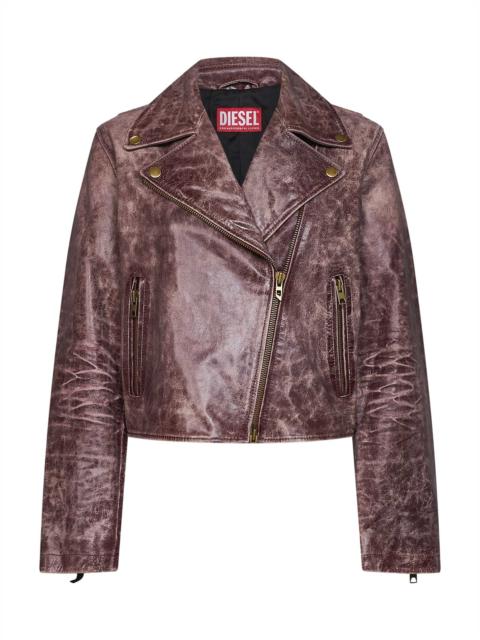 Diesel Cognac textured leather L-Unatic-T1 biker jacket