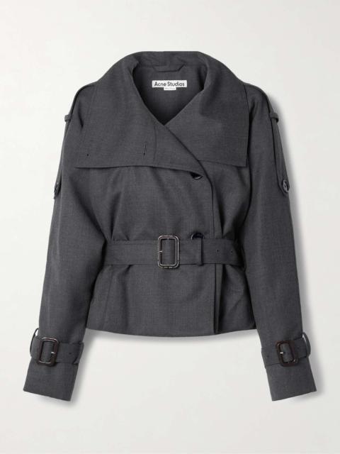 Belted double-breasted woven jacket