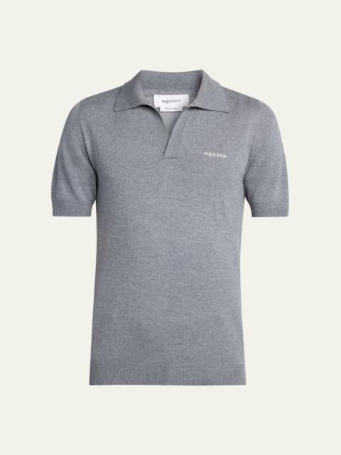 Alexander McQueen Men's Wool Knit Johnny Collar Short-Sleeve Polo Sweater