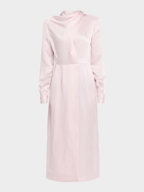 GABRIELA HEARST Josef Draped Textured Silk Long-Sleeve Midi Dress With Belt