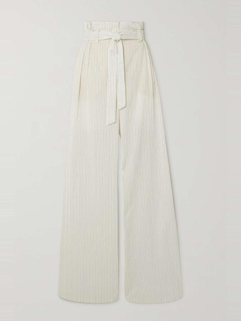 Xero belted pinstriped cotton and silk-blend wide-leg pants