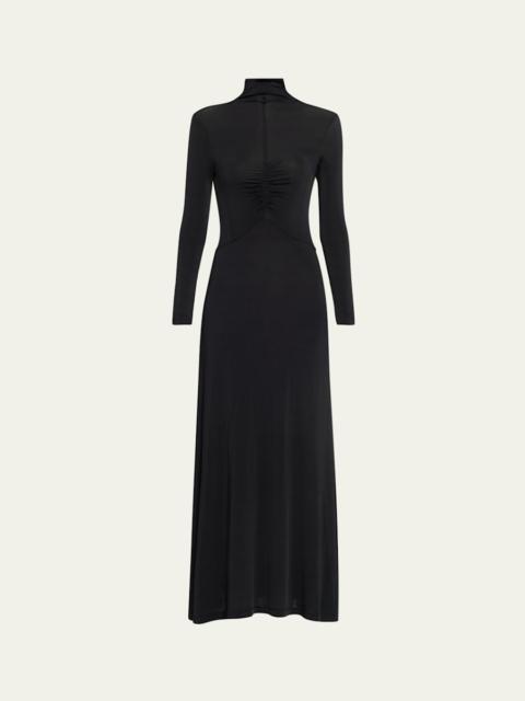 ULLA JOHNSON Koa Ruched Jersey Turtleneck Maxi Dress