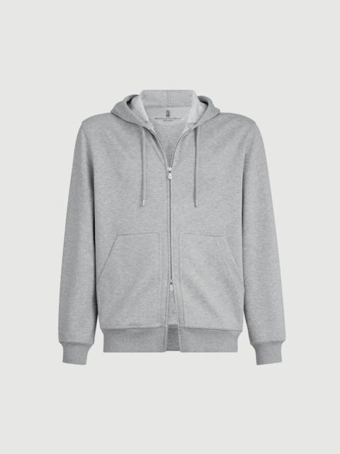 Brunello Cucinelli Cotton, cashmere and silk French terry double cloth hooded sweatshirt with zipper