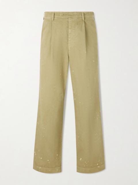 AURALEE Wide-Leg Pleated Paint-Splattered Cotton-Twill Chinos
