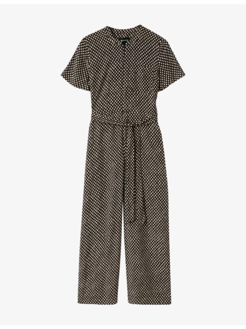 WHISTLES Checked Short-Sleeve Woven Jumpsuit