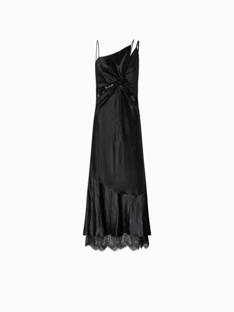 PINKO LONG SATIN DRESS WITH DRAPING AND LACE