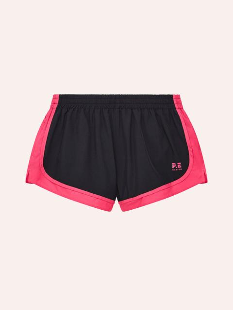P.E NATION STRIDE RUNNING SHORT IN BLACK & COSMO PINK