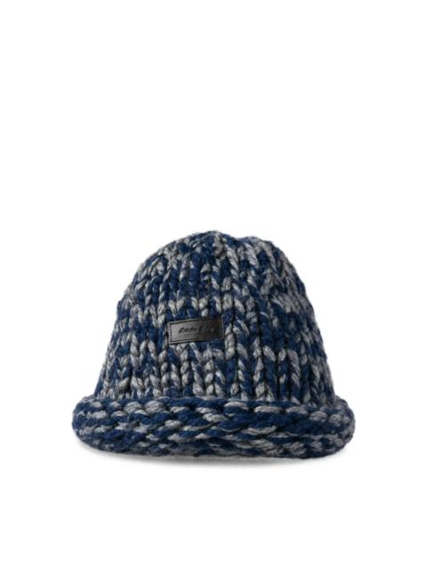 NICHOLAS DALEY REBEL CHUNKY-KNIT LOGO-PATCH BEANIE HAT