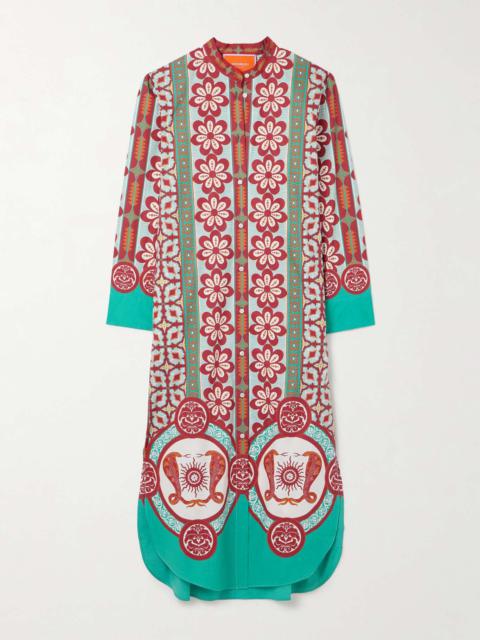 La DoubleJ Sundowner floral-print cotton-poplin midi shirt dress Multi