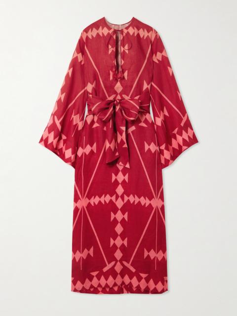 Johanna Ortiz Wild Savannah Belted Tasseled Printed Linen Dress