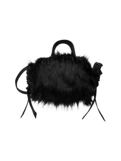Simone Rocha Black Mini Faux Fur Double Ribbon Rosette Bag