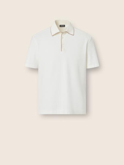 ZEGNA WHITE COTTON AND SILK POLO SHIRT