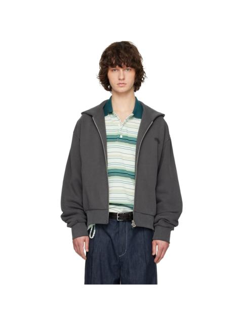 SOLID HOMME Gray Solid Back Logo Zip-Up Hoodie