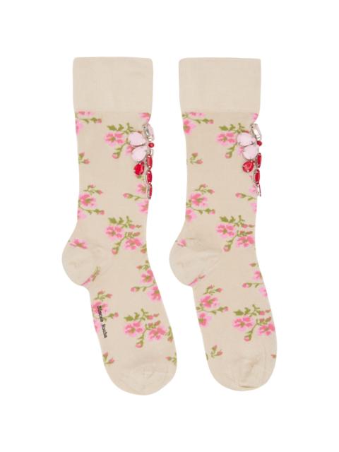 Simone Rocha Beige Tiny Flower Jacquard Embellished Ankle Socks