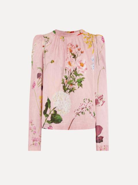 Oscar de la Renta MIXED BOTANICAL TIE-DETAILED BLOUSE
