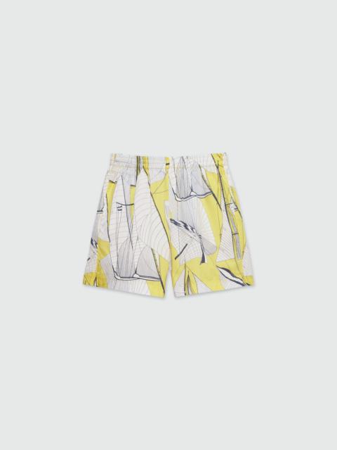 MSGM Bermuda shorts in yellow poplin with "Sale race" print