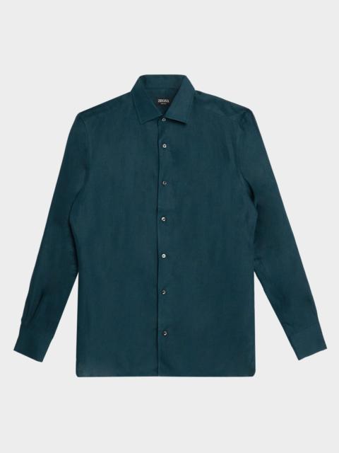 ZEGNA Men's Oasi Lino Linen Button-Down Shirt