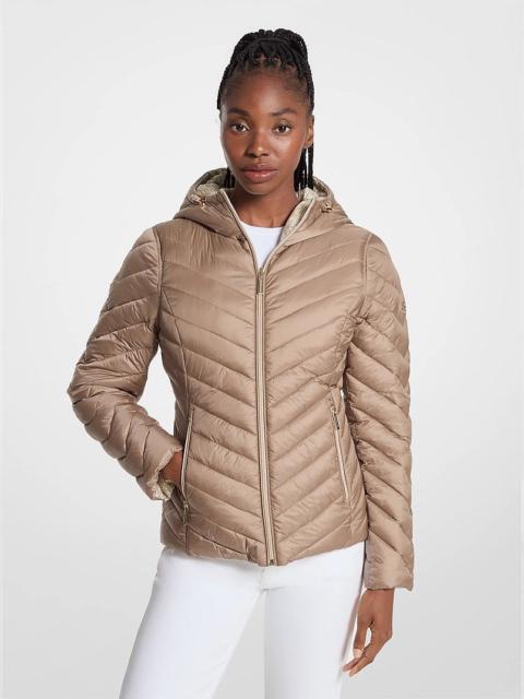 MICHAEL KORS Chevron Logo Print Quilted Nylon Reversible Jacket