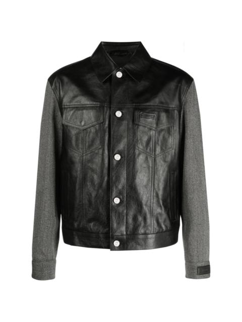 panelled button-down leather jacket