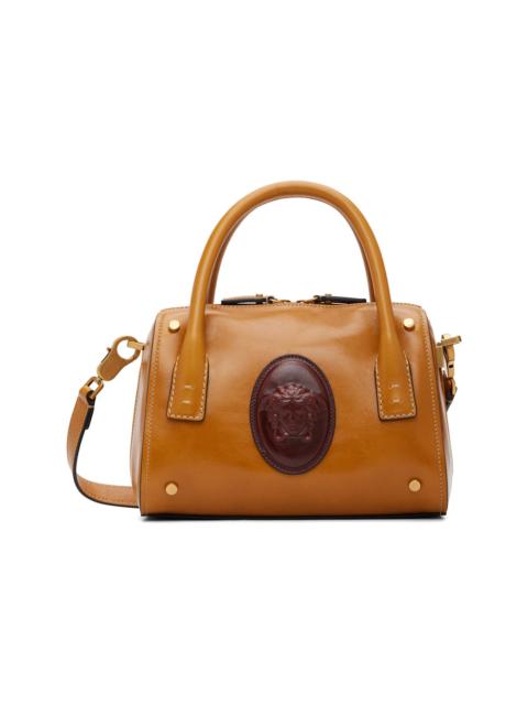 VERSACE Tan Roomy Small Leather Boston Bag