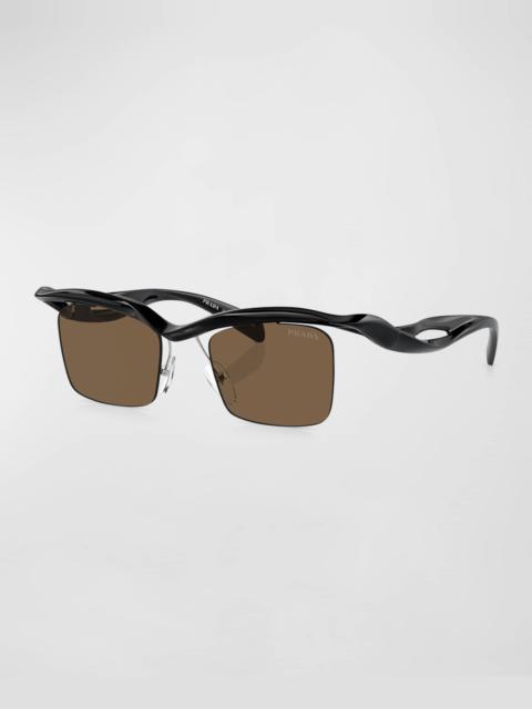 Prada Men's Rimless Plastic Square Sunglasses