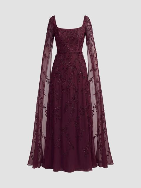 MAC DUGGAL Women's Embellished Georgette Cape-Sleeve Gown - Aubergine