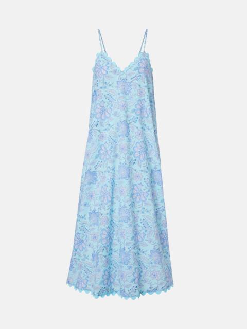 juliet dunn Floral scalloped cotton midi dress