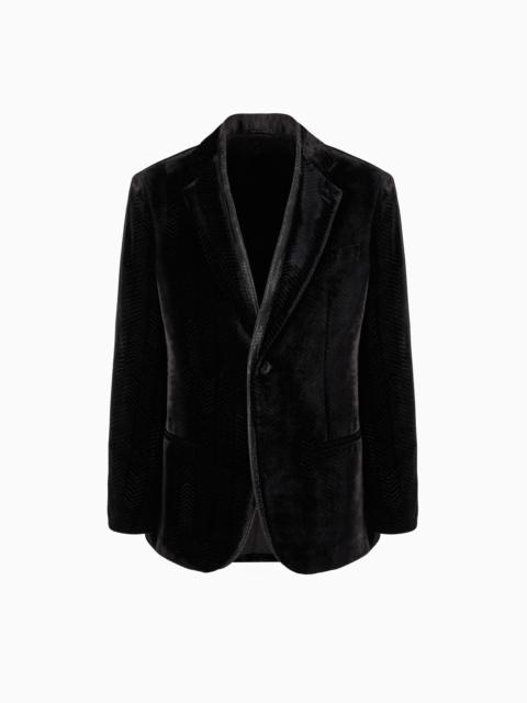 GIORGIO ARMANI Giorgio의 싱글 브레이스트 튜브론 프린트 벨벳의 재킷
