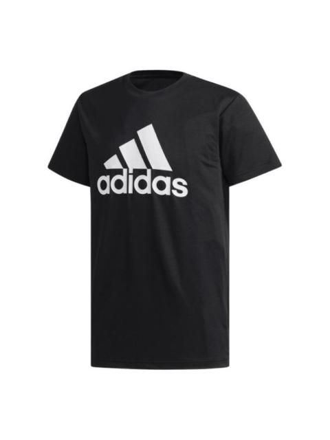 Men's adidas Large Logo Printing Round Neck Pullover Short Sleeve Black T-Shirt CY9874